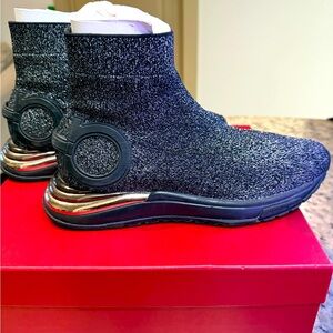 🌟Salvatore Ferragamo🌟Gardena Gancini Metallic Sock Sneaker sz 9C